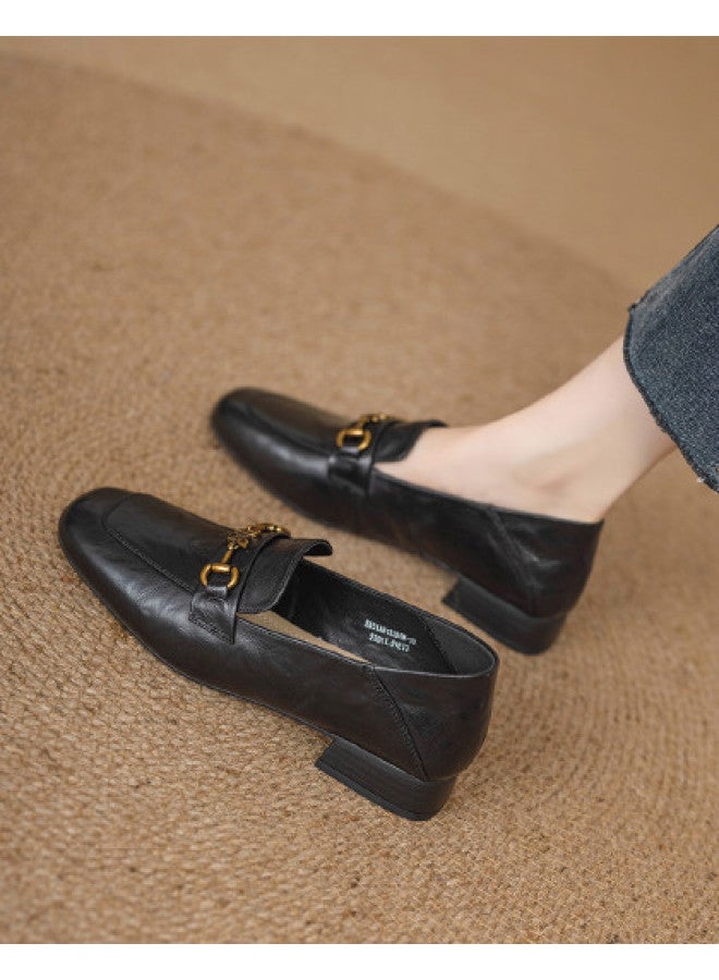 YEARCON حذاء جلد الغنم】توصية حارة: 25 سنة ربيع/خريف أحذية لوفر متعددة الاستخدامات، أحذية مسطحة مريحة للنساء، أحذية جلدية على الطراز البريطاني - Image 1