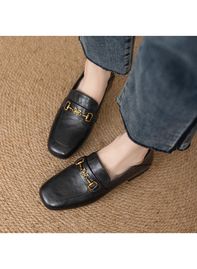 YEARCON حذاء جلد الغنم】توصية حارة: 25 سنة ربيع/خريف أحذية لوفر متعددة الاستخدامات، أحذية مسطحة مريحة للنساء، أحذية جلدية على الطراز البريطاني - Image 4