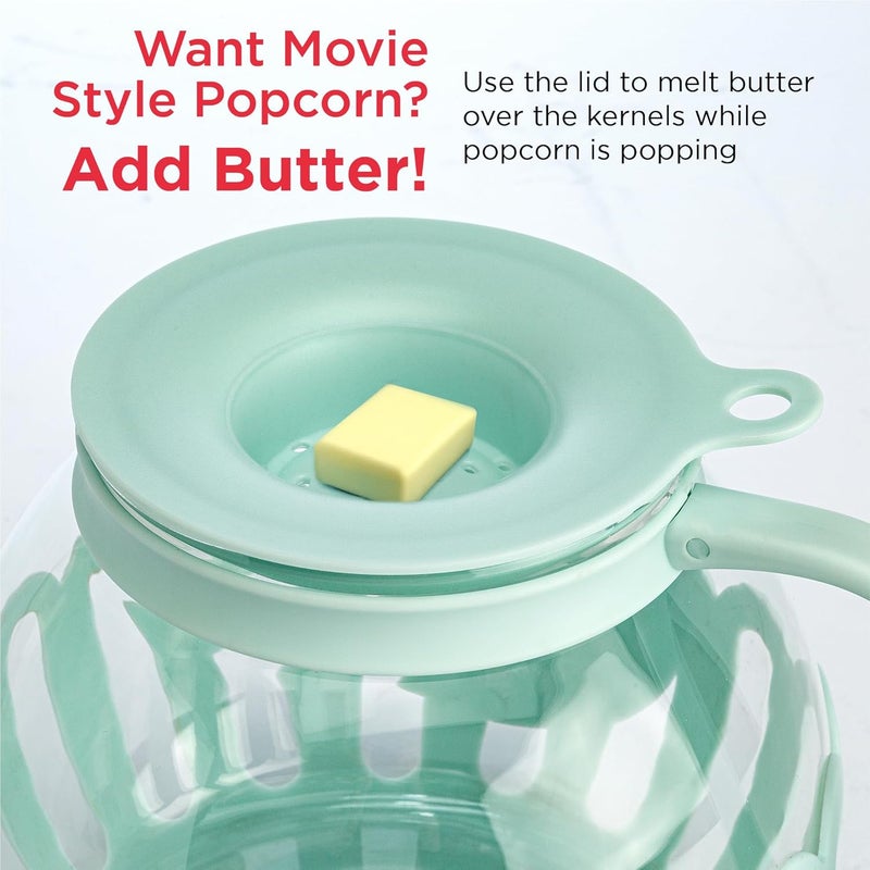 Ecolution Patented Micro-Pop Microwave Popcorn Popper with Temperature Safe Glass, 3-in-1 Lid Measures Kernels and Melts Butter, Made Without BPA, Dishwasher Safe, 1.5-Quart, Aqua - Image 5
