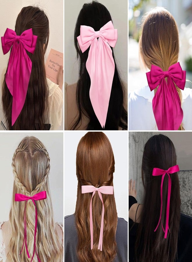 AMCAMI 4 PCS hair clips hair bows for women hair accessories hair clips for styling bows for women hair accessories for girls ribbon for hair coquette accessories hair clips for thick hair（red&pink） - Image 5