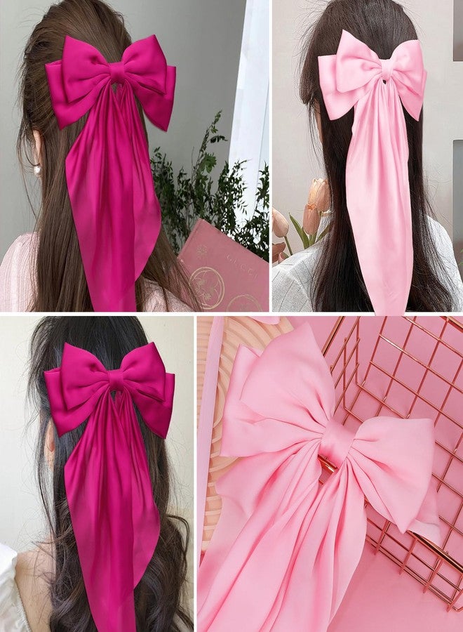 AMCAMI 4 PCS hair clips hair bows for women hair accessories hair clips for styling bows for women hair accessories for girls ribbon for hair coquette accessories hair clips for thick hair（red&pink） - Image 4