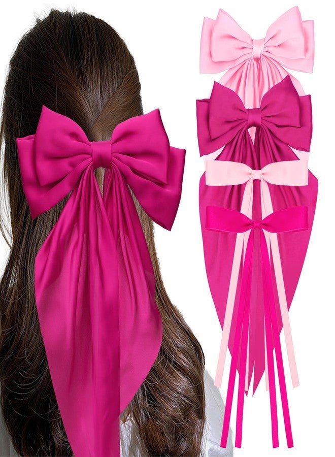 AMCAMI 4 PCS hair clips hair bows for women hair accessories hair clips for styling bows for women hair accessories for girls ribbon for hair coquette accessories hair clips for thick hair（red&pink） - Image 1