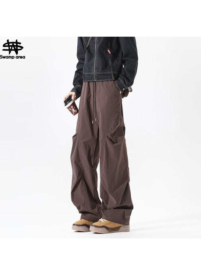 Swamp Area American Street Style Pleated Design Sweatpants For Men, Spring And Autumn Loose Cargo Pants Casual Trousers Ks058 Purple 2XL - Image 1