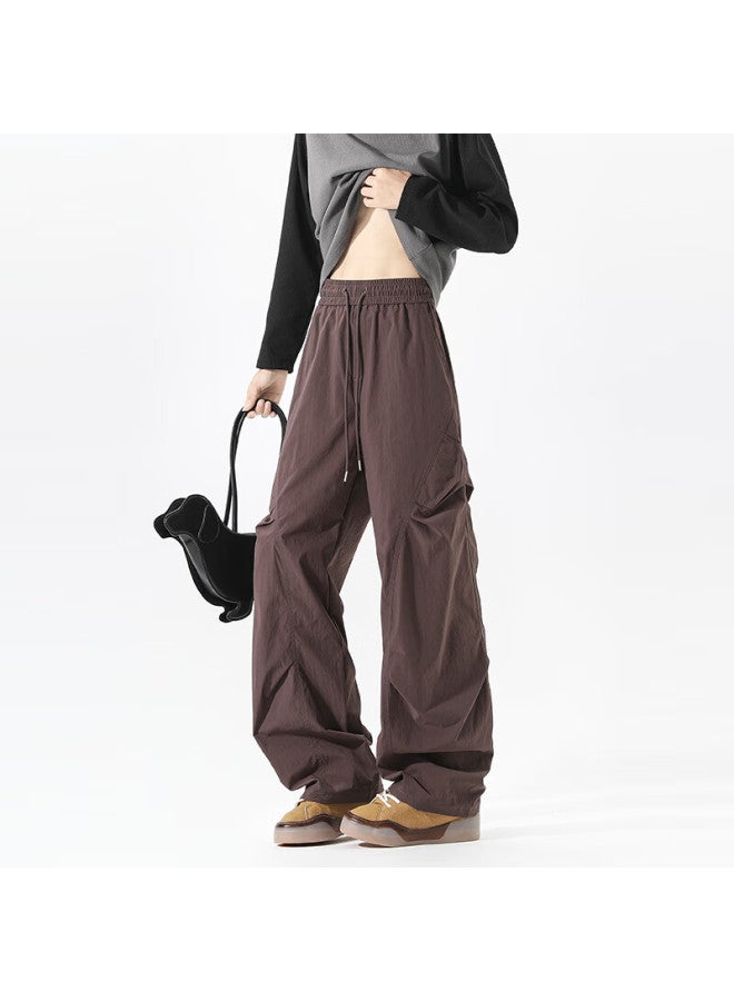 Swamp Area American Street Style Pleated Design Sweatpants For Men, Spring And Autumn Loose Cargo Pants Casual Trousers Ks058 Purple 2XL - Image 2