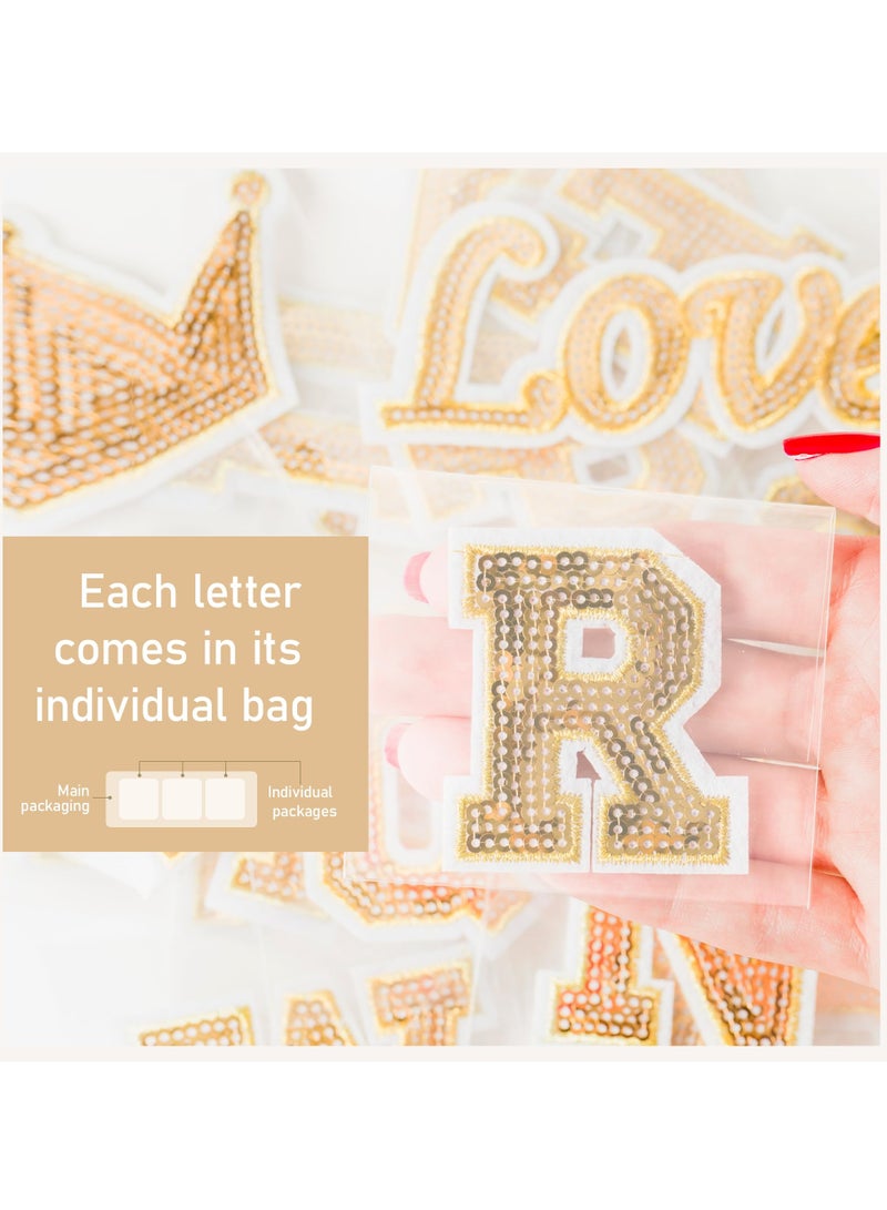 KASTWAVE 28 Pcs Iron on Letters Sequin Gold  A-Z Alphabet Letter Patches for Backpacks, Jackets, Clothing, Shirts, Small Iron on Letters Patches - Image 5