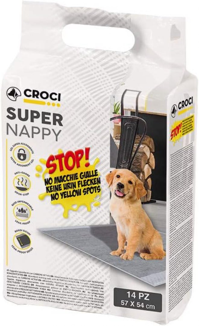 Croci مناديل صحية Croci Super Absorbing مزودة بكربون نشط للكلاب، مقاس 57x54 سم، عدد 14 قطعة. - Image 1