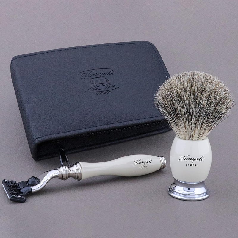 Haryali London Men shaving shave kit badger hair shaving brush Triple Edge Cartridge designer razor MENS CHRISTMAS XMAS GIFT WITH TRAVEL SHAVING CASE - Image 2