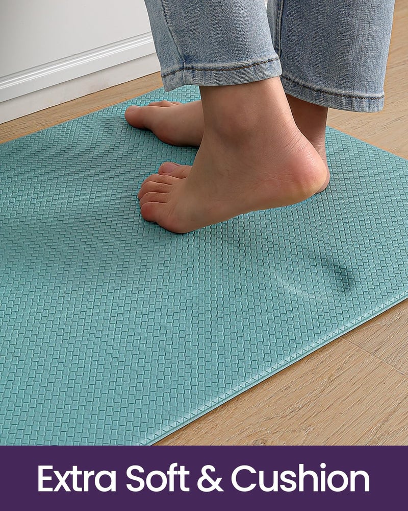 DEXI Kitchen Floor Mats Cushioned Anti Fatigue,17x29+17x59, Standing Runner Rug Waterproof, Comfort Memory Foam Padded for Front Sink Laundry Set of 2, Turquoise - Image 3