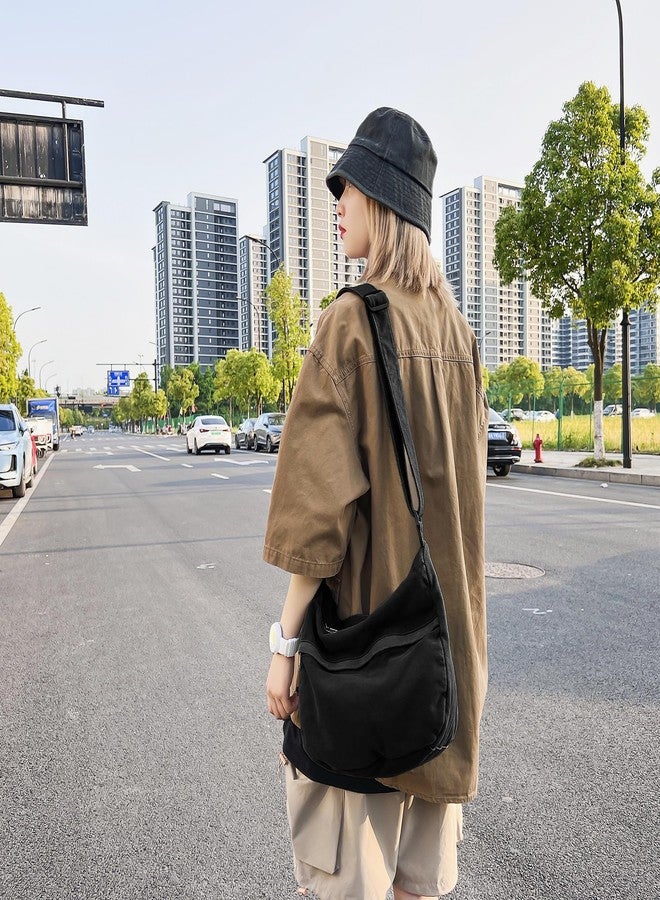 Youjaree Canvas Messenger Bag Large Hobo Crossbody Bag with Zipper Casual Shoulder Tote Handbag for Women and Men (Black) - Image 2