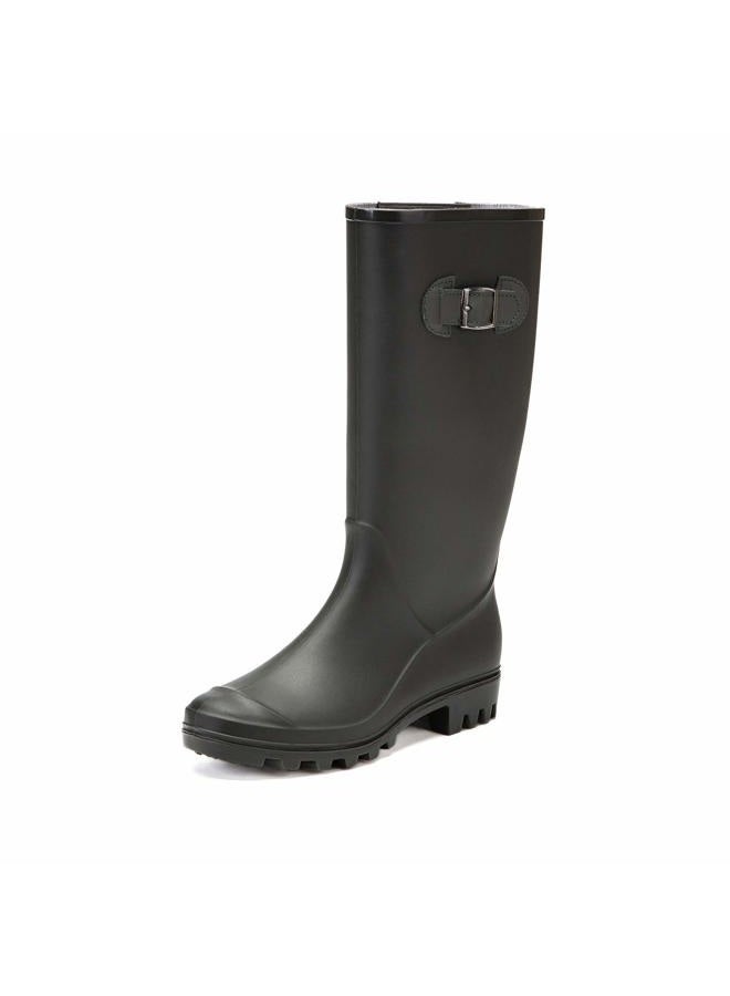 DKSUKO Waterproof Womens Rain Boots insulated,Lightweight Rubber fashion Wellies in Gardening,Warm and Comfortable Wide Calf Rain Boots with Glossy in Outdoor (Black,8) - Image 1