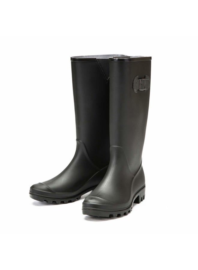DKSUKO Waterproof Womens Rain Boots insulated,Lightweight Rubber fashion Wellies in Gardening,Warm and Comfortable Wide Calf Rain Boots with Glossy in Outdoor (Black,8) - Image 3