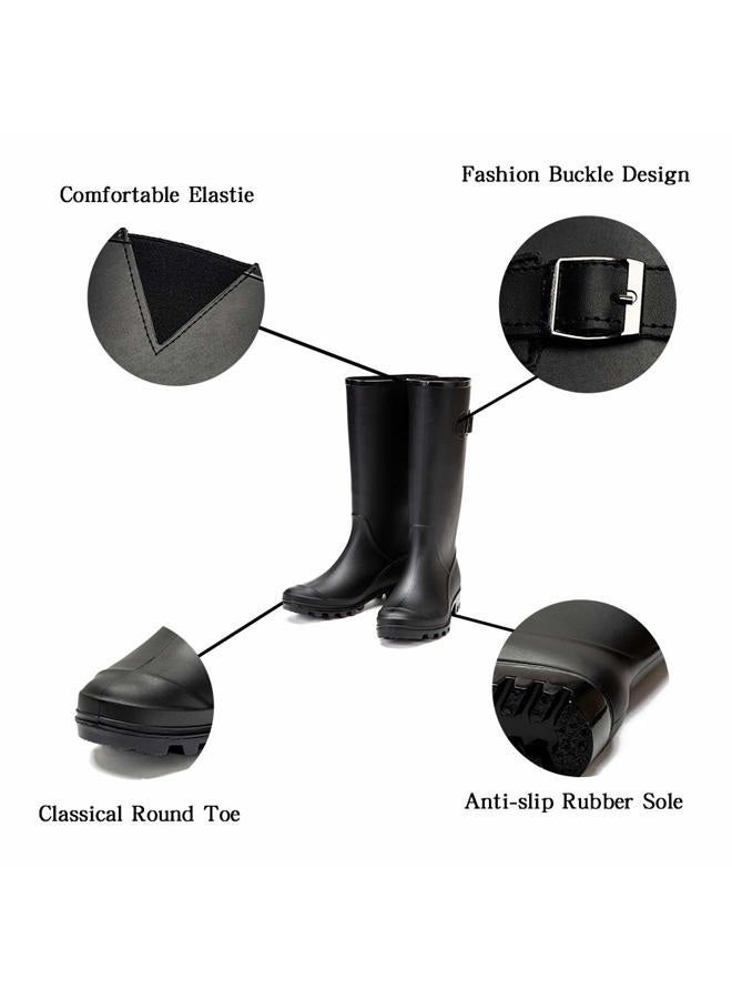 DKSUKO Waterproof Womens Rain Boots insulated,Lightweight Rubber fashion Wellies in Gardening,Warm and Comfortable Wide Calf Rain Boots with Glossy in Outdoor (Black,8) - Image 4