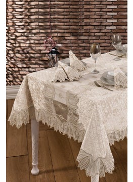 Evlen Home Collection Velvet Luxury Tablecloth One Piece Laced Lace Vels Washable Soft Kitchen Daily  - Image 1