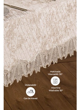 Evlen Home Collection Velvet Luxury Tablecloth One Piece Laced Lace Vels Washable Soft Kitchen Daily  - Image 3