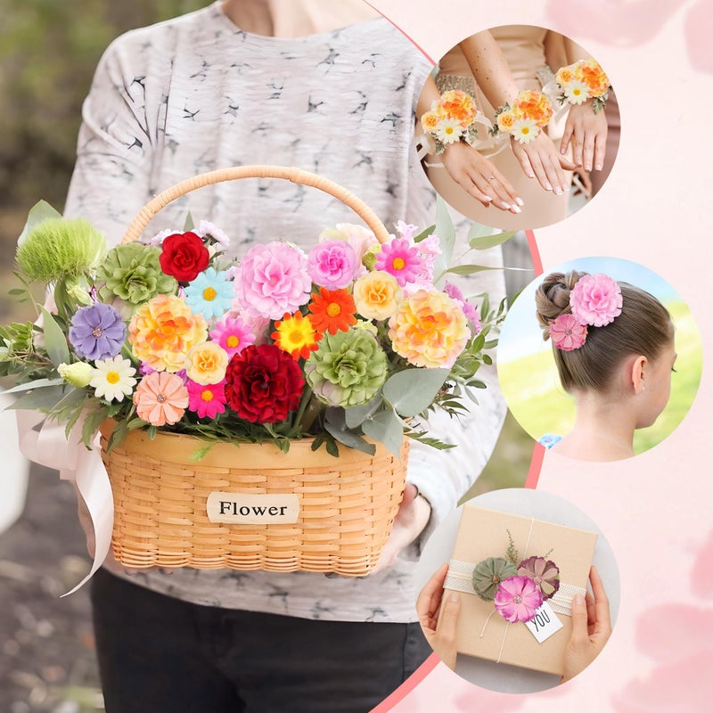 ATTGREAT 210 Pcs Mini Silk Flower Heads Small Fake Rose Daisy Faux Flowers Bulk for Crafts Artificial 3D Loose Fabric Flowers Heads Sunflower Bulk for Wedding Hair Cap Dresses Decorations (Bright Colors Mixed) - Image 3