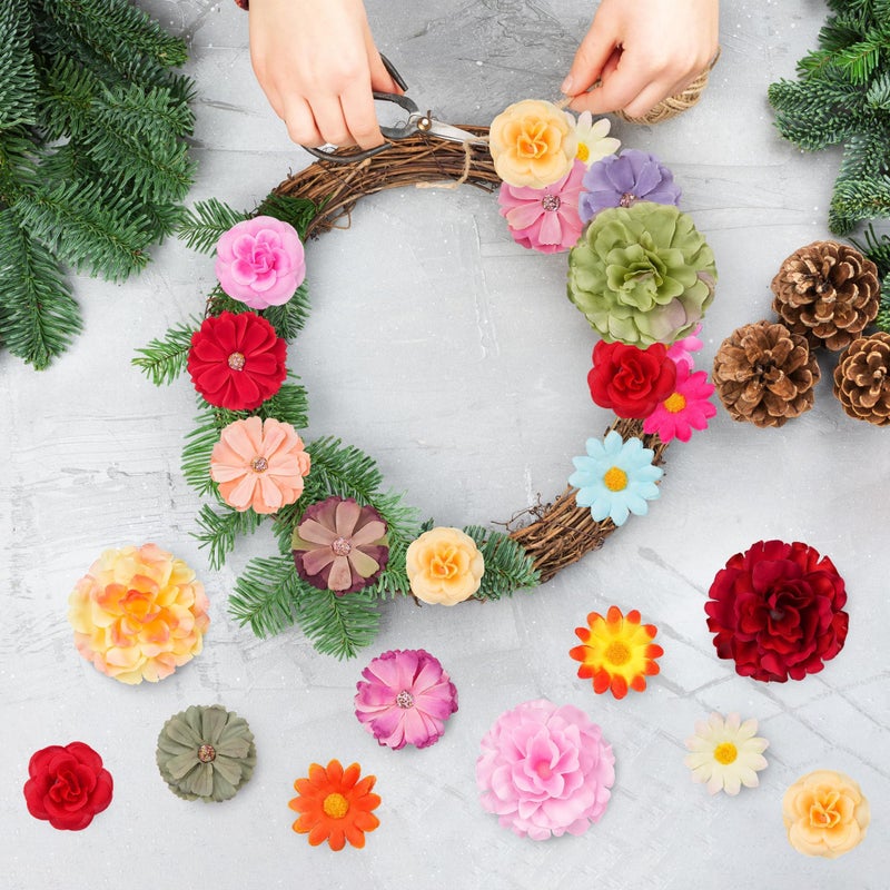 ATTGREAT 210 Pcs Mini Silk Flower Heads Small Fake Rose Daisy Faux Flowers Bulk for Crafts Artificial 3D Loose Fabric Flowers Heads Sunflower Bulk for Wedding Hair Cap Dresses Decorations (Bright Colors Mixed) - Image 4