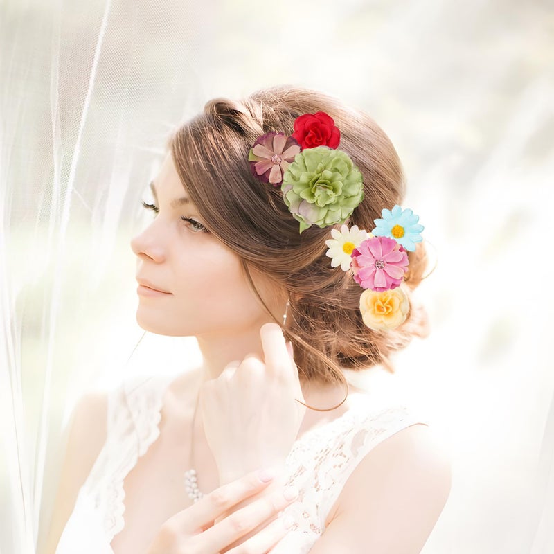 ATTGREAT 210 Pcs Mini Silk Flower Heads Small Fake Rose Daisy Faux Flowers Bulk for Crafts Artificial 3D Loose Fabric Flowers Heads Sunflower Bulk for Wedding Hair Cap Dresses Decorations (Bright Colors Mixed) - Image 5