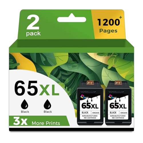Ubinki 65XL Black Ink Cartridge Replacement for HP Ink 65 HP65 XL HP65XL for 5000 5055 3755 3700 3772 3722 2600 2622 3752 2652 2655 2640 5052 5010 Printer (2 Pack) - Image 1