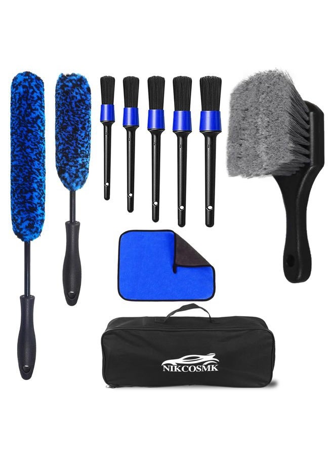 NIKCOSMK 10Pcs Wheel Brush Kit for Cleaning Wheel and Tire, Wheel and Rim Brush, Car Detailing Brushes, Tire Brush, Bendable & Durable Car Wheel Rim Cleaner Brush Set,Car Cleaning Brush Supplies Kit - Image 1