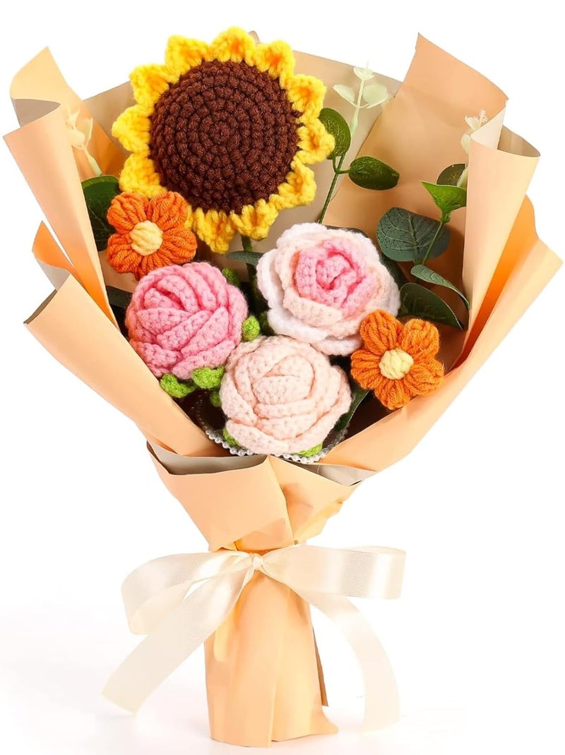 VRB Dec باقة زهور كروشيه صناعية 1 قطعة / باقة زهور صناعية / باقة زهور كروشيه / زهور كروشيه / هدية باقة زهور للفتيات لتزيين المنزل، الهدايا، إلخ. (باقة زهور بوني روز ديزي) - Image 1