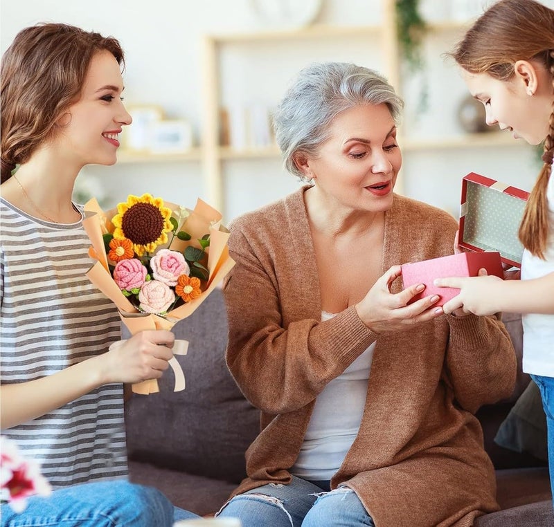 VRB Dec باقة زهور كروشيه صناعية 1 قطعة / باقة زهور صناعية / باقة زهور كروشيه / زهور كروشيه / هدية باقة زهور للفتيات لتزيين المنزل، الهدايا، إلخ. (باقة زهور بوني روز ديزي) - Image 5