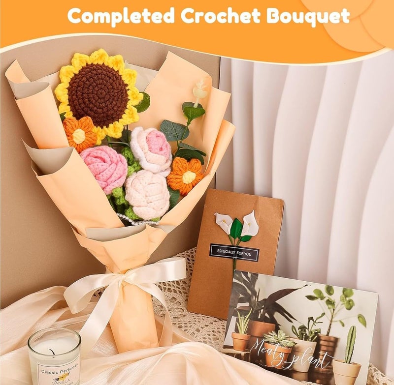 VRB Dec باقة زهور كروشيه صناعية 1 قطعة / باقة زهور صناعية / باقة زهور كروشيه / زهور كروشيه / هدية باقة زهور للفتيات لتزيين المنزل، الهدايا، إلخ. (باقة زهور بوني روز ديزي) - Image 4