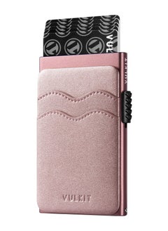 VULKIT Credit Card Holder Minimalist Slim Pop Up Wallet With Leather Slots Rfid Blocking For Men And Women Holds 7 Cards And Notes Pearl Pink  - Image 1