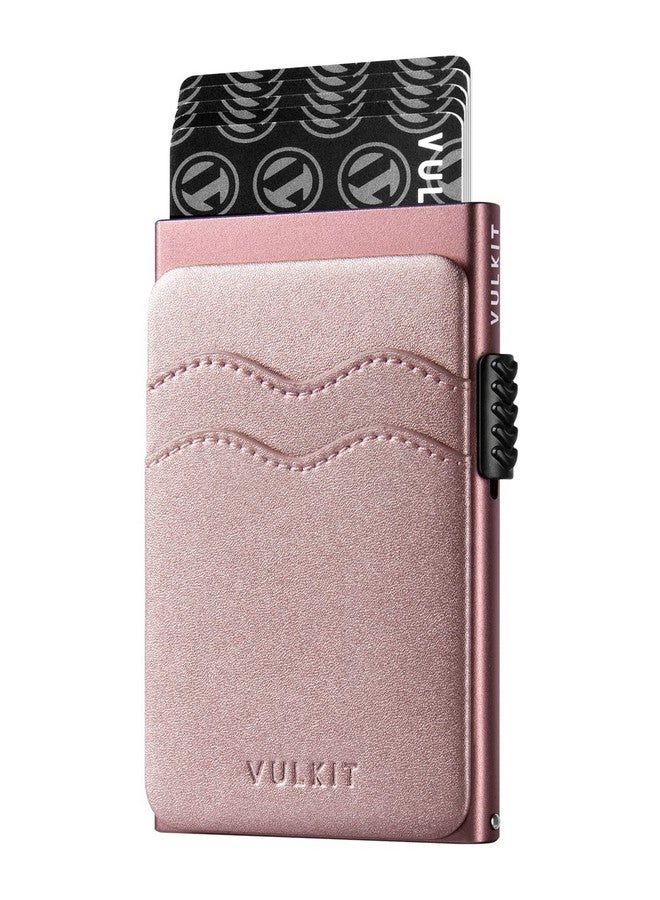 VULKIT Credit Card Holder Minimalist Slim Pop Up Wallet With Leather Slots Rfid Blocking For Men And Women Holds 7 Cards And Notes Pearl Pink - Image 1