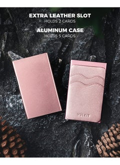 VULKIT Credit Card Holder Minimalist Slim Pop Up Wallet With Leather Slots Rfid Blocking For Men And Women Holds 7 Cards And Notes Pearl Pink  - Image 3