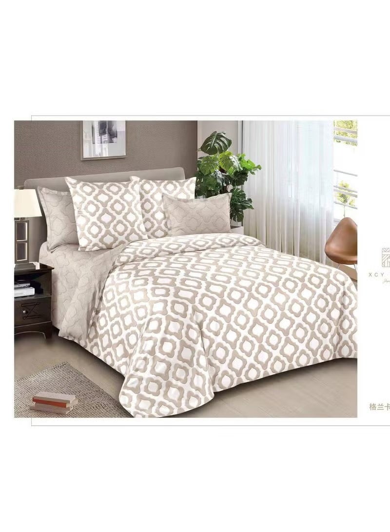 بيج القطن الناعم 6 قطع حجم كينج غطاء لحاف مجموعة ملاءة سرير مجهزة غطاء لحاف الفراش مع إغلاق بسحاب وربطات عنق زاوية