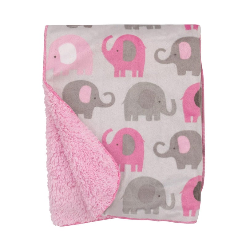 Baby Girl Soft Pink and Gray Elephant Blanket