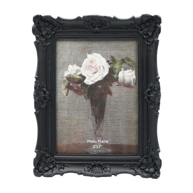 CISOO 5x7 Vintage Picture Frame Antique Ornate Black Photo Frame for Table Top and Wall Display Decorative Floral Design Retro Home Decor Photo Gallery Art