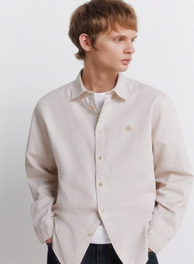 Springfield  100% cotton long sleeve regular fit two-tone textured button-down collar with embroidered Springfield logo and matching button shirt for Men | Best Price UAE