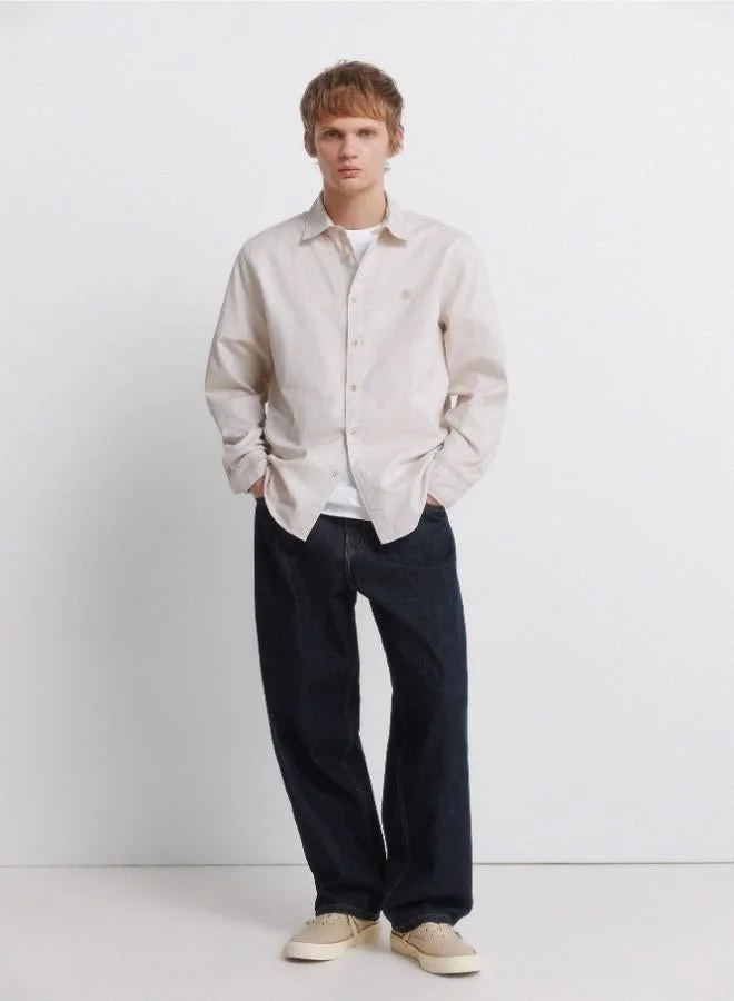 Springfield 100% cotton long sleeve regular fit two-tone textured button-down collar with embroidered Springfield logo and matching button shirt