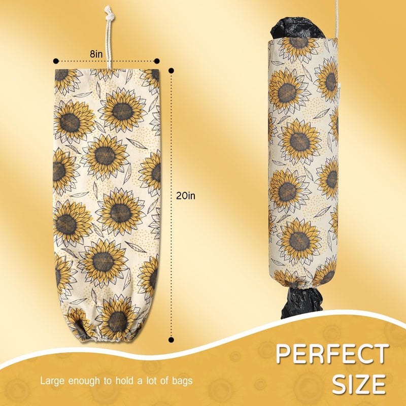 LeCorner Plastic Bag Holder, Reusable Grocery Bag Holder for Plastic Bags Groceries Store, Flower Canvas Trash Plastic Bag Organizer Storage Holders for Home Kitchen Pantry Decor (Yellow Sunflower) - Image 2