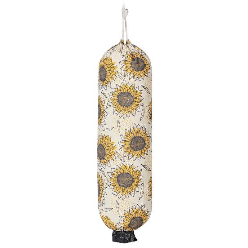 LeCorner Plastic Bag Holder, Reusable Grocery Bag Holder for Plastic Bags Groceries Store, Flower Canvas Trash Plastic Bag Organizer Storage Holders for Home Kitchen Pantry Decor (Yellow Sunflower) - Image 1