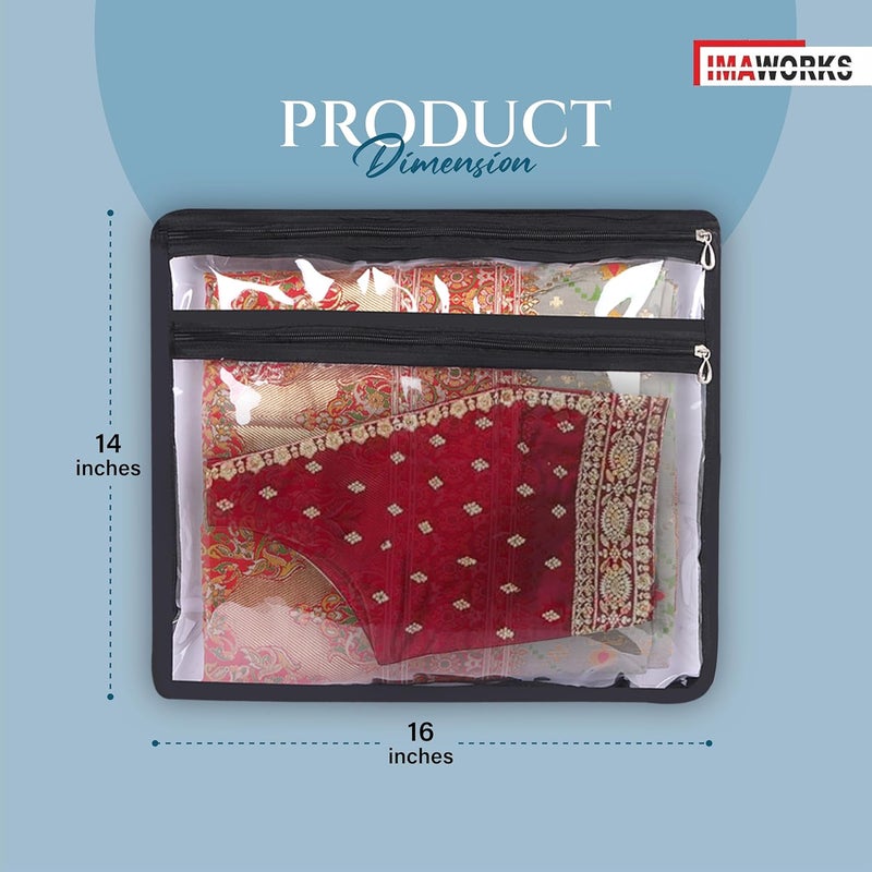 IMAWORKS Transparent Single Saree BagsCovers For Storage With Blouse Pocket Set Of 6 Big Size 16 X 14 Inches With Zip Closure For Clothes Bags and Wardrobe Organizer 6 - Image 2