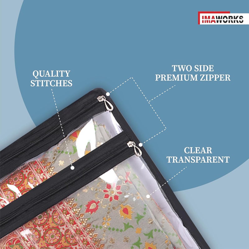 IMAWORKS Transparent Single Saree BagsCovers For Storage With Blouse Pocket Set Of 6 Big Size 16 X 14 Inches With Zip Closure For Clothes Bags and Wardrobe Organizer 6 - Image 3