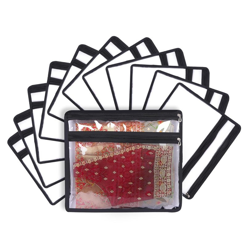 IMAWORKS Transparent Single Saree BagsCovers For Storage With Blouse Pocket Set Of 6 Big Size 16 X 14 Inches With Zip Closure For Clothes Bags and Wardrobe Organizer 6 - Image 1
