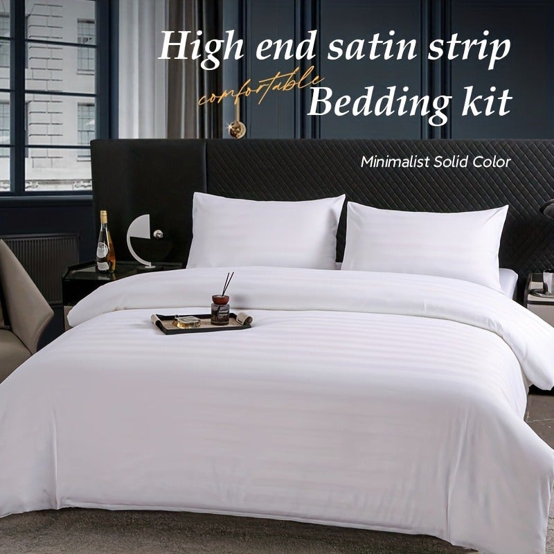 3pcs Duvet Cover Set, Featuring a Satin Weave with a Low-key yet Luxurious Striped Design. Made from 100% Polyester Fiber with a High Gram Weight of 105gsm for Softness and Comfort. Suitable for Multiple Scenarios Such as Bedrooms - Image 4