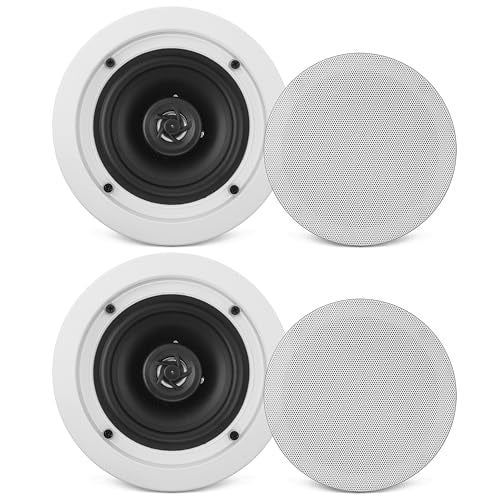 Pyle 6.5” Ceiling Wall Mount Speakers-Pair of 2-Way Midbass Woofer Speaker 1/2'' Polymer Dome Tweeter Flush Design w/70Hz-20kHz Frequency Response&200 Watts Peak Easy Installation-Pyle PDIC61RD - Image 1