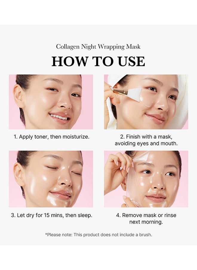Collagen Overnight Wrapping Peel Off Facial Mask Pack - Elasticity And Hydration Care, Reduces Sagging And Dullness - Hydrolyzed Collagen For Glowing Skin - Korean Skin Care, 2.53 Fl.Oz