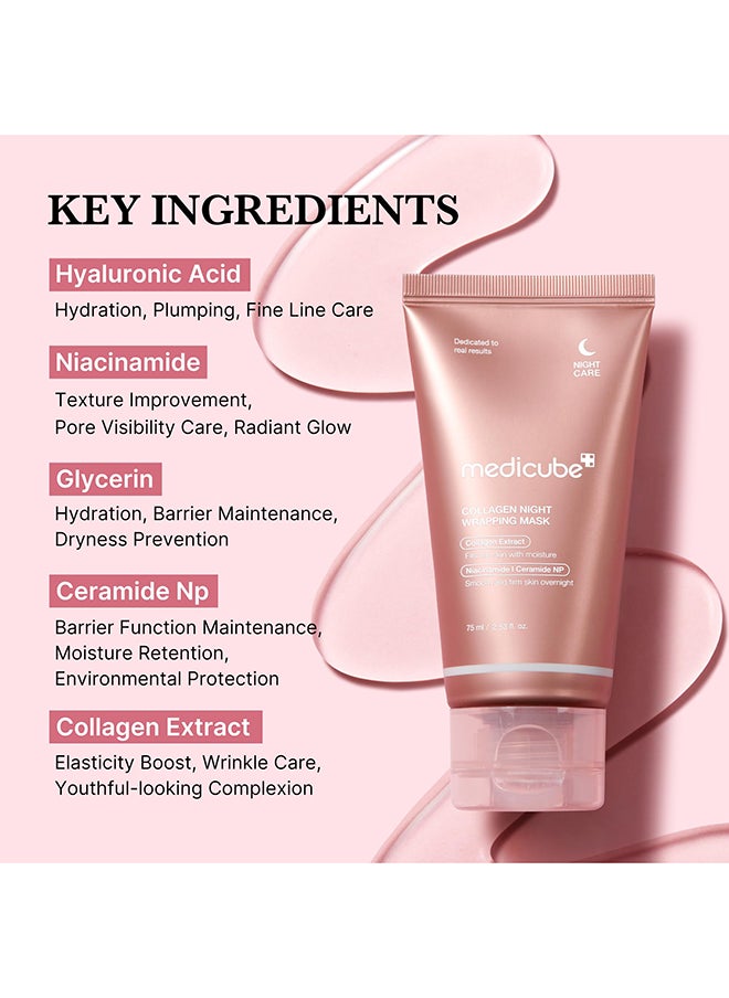 Collagen Overnight Wrapping Peel Off Facial Mask Pack - Elasticity And Hydration Care, Reduces Sagging And Dullness - Hydrolyzed Collagen For Glowing Skin - Korean Skin Care, 2.53 Fl.Oz