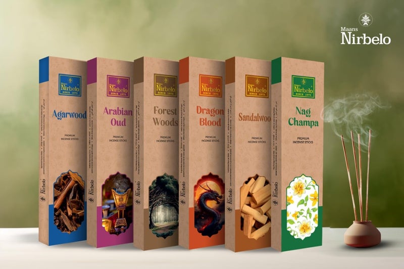 NIRBELO NIRBELO Premium Incense Sticks Combo Pack Set of 6 Total 120 Sticks with Incense Holder Hand Rolled Sandalwood Agarbatti for Puja Meditation Freshness Happy Positive Vibes Free Wooden Stand  - Image 2
