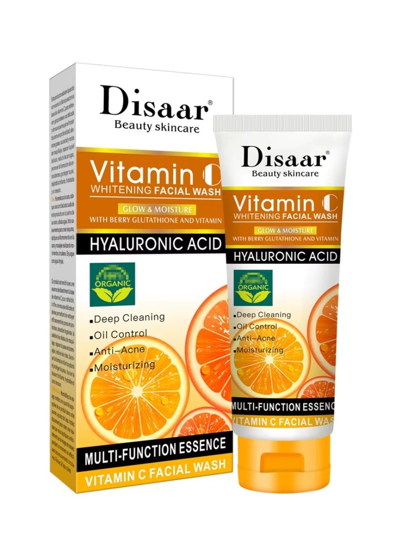 Disaar غسول وجه فيتامين سي للتفتيح 100 مل مع حمض الهيالورونيك والتوت والجلوتاثيون مرطب ومنظف مضاد لحب الشباب للتحكم في الزيوت جوهر تنظيف عميق للعناية بالبشرة غسول وجه فيتامين سي جوهر متعدد الوظائف - Image 1