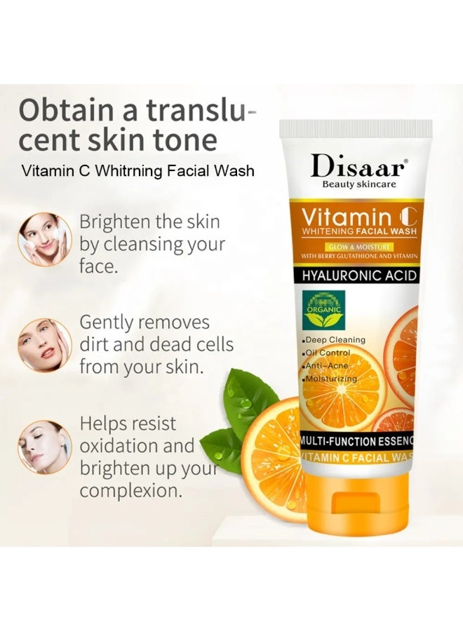 Disaar غسول وجه فيتامين سي للتفتيح 100 مل مع حمض الهيالورونيك والتوت والجلوتاثيون مرطب ومنظف مضاد لحب الشباب للتحكم في الزيوت جوهر تنظيف عميق للعناية بالبشرة غسول وجه فيتامين سي جوهر متعدد الوظائف - Image 3
