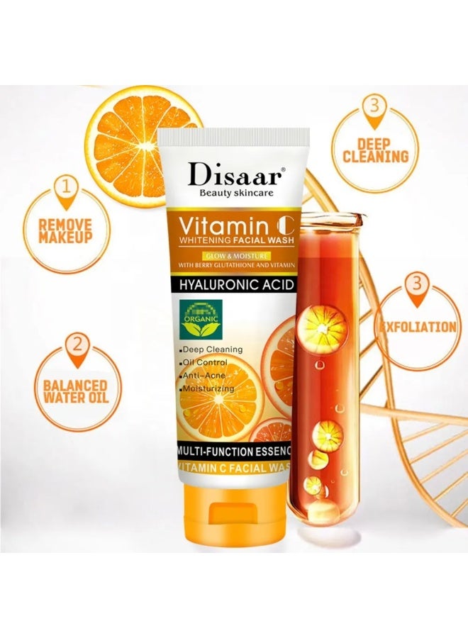 Disaar غسول وجه فيتامين سي للتفتيح 100 مل مع حمض الهيالورونيك والتوت والجلوتاثيون مرطب ومنظف مضاد لحب الشباب للتحكم في الزيوت جوهر تنظيف عميق للعناية بالبشرة غسول وجه فيتامين سي جوهر متعدد الوظائف - Image 4