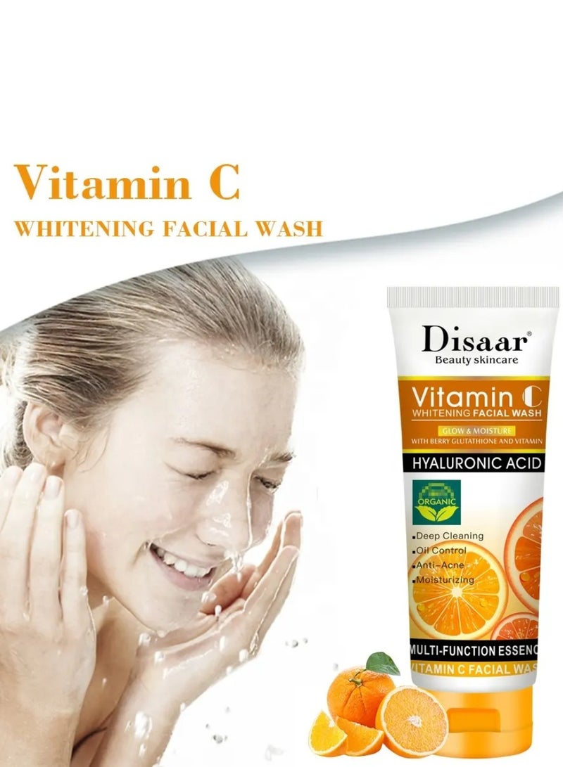 Disaar غسول وجه فيتامين سي للتفتيح 100 مل مع حمض الهيالورونيك والتوت والجلوتاثيون مرطب ومنظف مضاد لحب الشباب للتحكم في الزيوت جوهر تنظيف عميق للعناية بالبشرة غسول وجه فيتامين سي جوهر متعدد الوظائف - Image 2