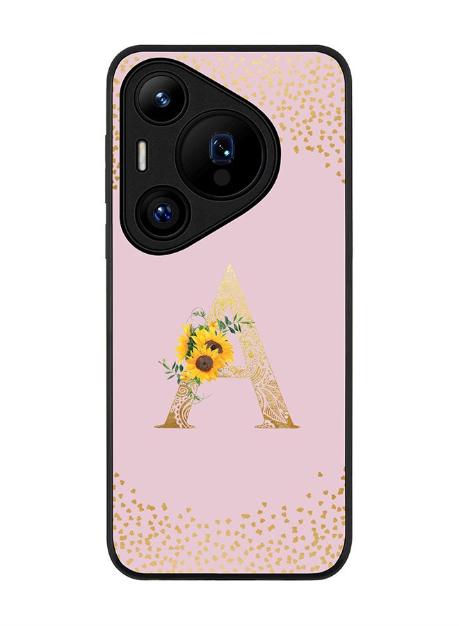 Stylizedd Rugged Black edge case for Huawei Pura 70, Slim fit Case Flexible Cover - Custom Monogram Initial Letter Floral Pattern Alphabet - A (Pink ) - Image 1