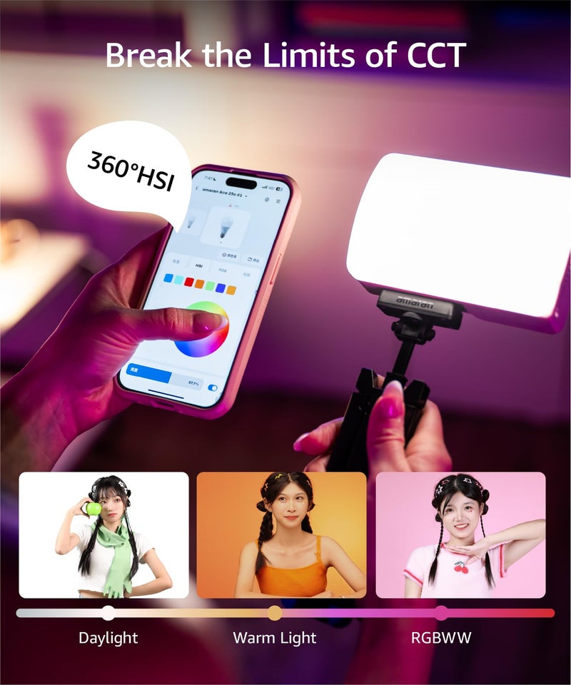 amaran Ace 25c Video Light,25w RGB Portable Light for Photography On-Camera Video Lights CRI/TLCI 95+,CCT 2,300K-10,000K,Rechargeable Dimmable Vlog Light,APP Control,PD Charging (White) - Image 5